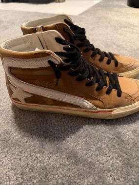 Golden Goose Leather Slide High-Top Sneakers with White Star Stripe AUTHENTIC